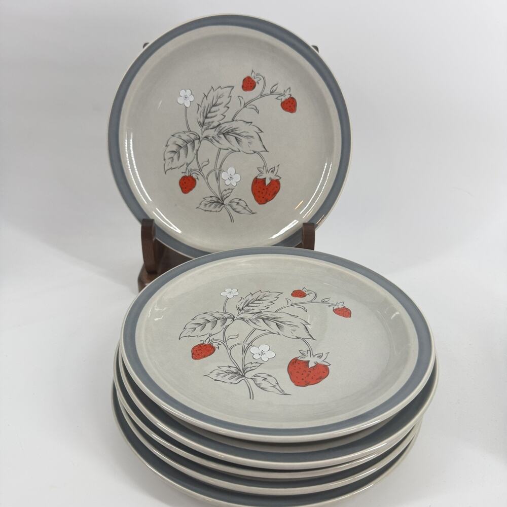 VTG SET OF 6 Strawberry Salad/ Dessert Plates 7 1/2" Stoneware Country Core